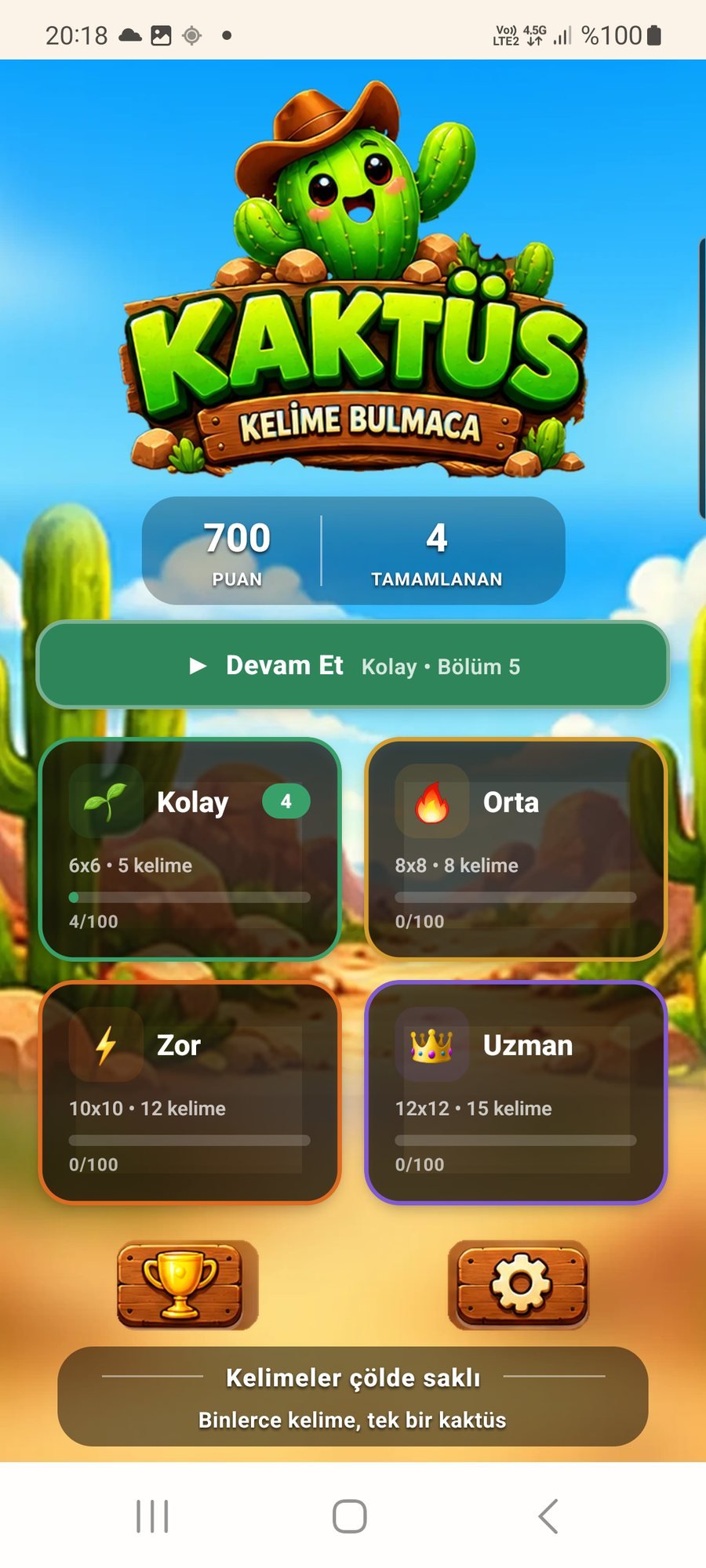 KAKTÜS ana menü ekranı